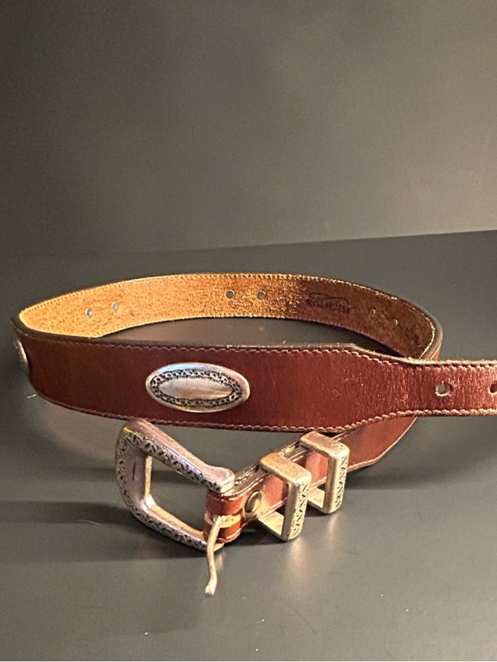 Vintage Brighton Leather Western Belt in Brown with Silver Accents - Picture 4 of 10